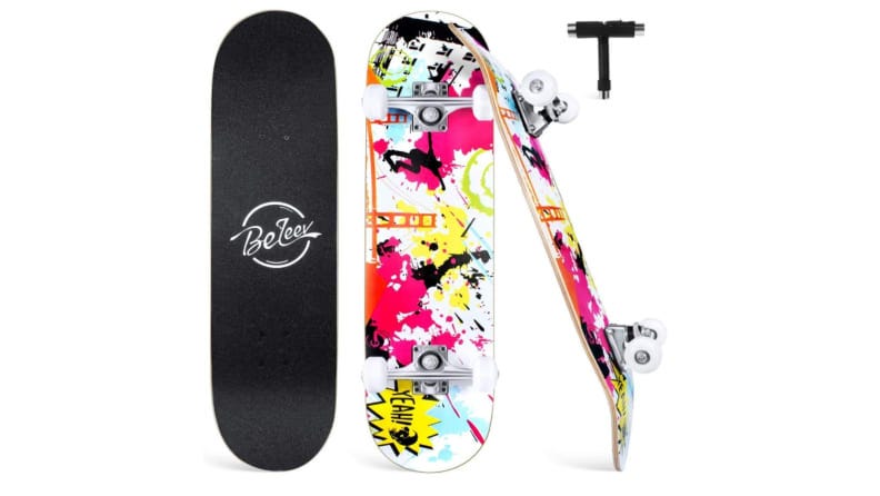 BNUENMEE Complete Skateboard for Kids Boys Girls Youths Beginners Blue Ocean Summer Beach Waves Standard Skateboards 31x 8 with 7 Layer Canadian Maple Skateboards 